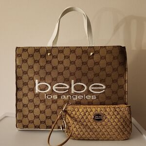 Bebe Canvas Crossbody/Tote Bag w/Free Sak Wristlet